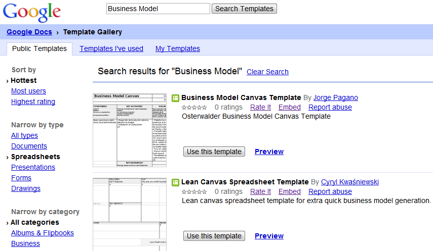 Google docs templates